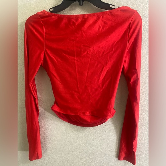 Long sleeve, ruched fiery red blouse top Size small - Picture 2 of 5